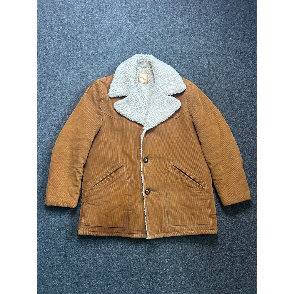 Vintage Sir Jac Corduroy Ranch Jacket Brown Mens 40 Sherpa Lined Western Yoke